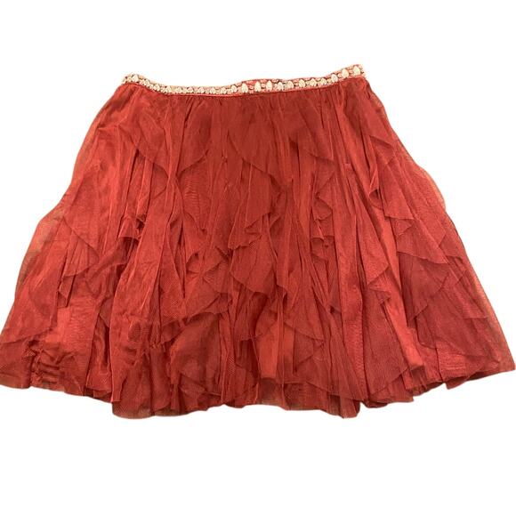 My Michelle Burgundy Tulle Party Skirt Size 11 Gemstone Waist Formal Holiday - Picture 1 of 9